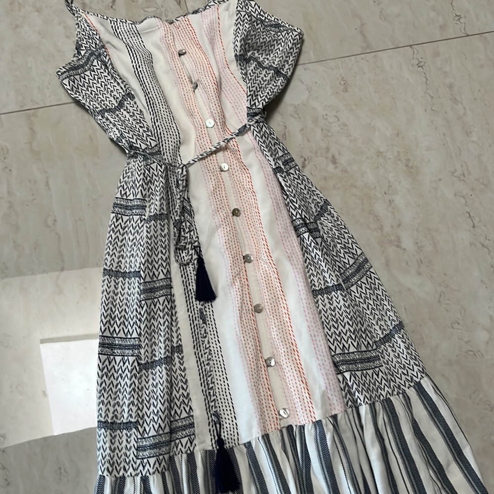 Mid Length Dress Button Down Spaghetti Straps - image 3